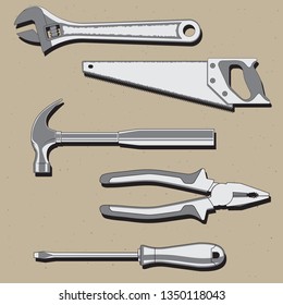 tools hammer wrench saw screwdriver pliers. Vector image. eps