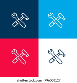 Tools hand drawn outlines of configuration interface symbol four color material and minimal icon logo set in red and blue