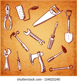 Tools hand drawn in sketchy style. Vector illustration.