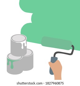 Tools for home renovation. Paint roller and cans of paint. Vector illustration Handmade tools collection.