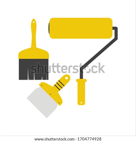 Tools for home renovation. Paint roller and brush. Vector illustration Handmade tools collection.