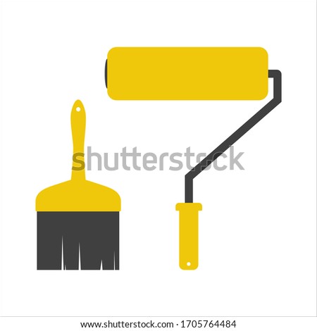 Tools for home renovation. Paint roller and brush. Vector illustration Handmade tools collection.