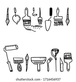 Tools for home repair. Layout for flyer, poster banner. Freehand drawn vector graphics
