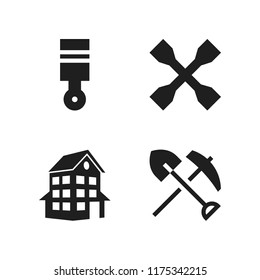 tools icon. 4 tools vector icons set. wrench, house building and tools and utensils icons for web and design about tools theme