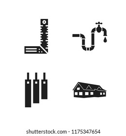 tools icon. 4 tools vector icons set. ruler, house building and tools and utensils icons for web and design about tools theme