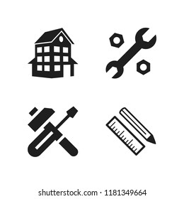 tools icon. 4 tools vector icons set. tools and utensils, wrench and house building icons for web and design about tools theme