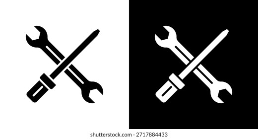 Icono de herramientas relleno en blanco y negro.