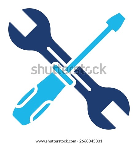 Tools Icon In Blue Monochrome Flat Design, Vector Illustration