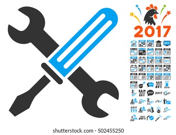 Tools icon with bonus 2017 new year pictures. Vector illustration style is flat iconic symbols,modern colors, rounded edges.
