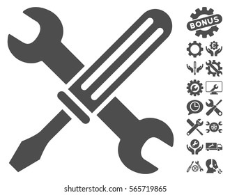 Tools icon with bonus options images. Vector illustration style is flat iconic gray symbols on white background.