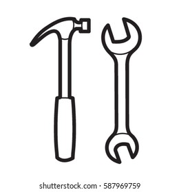 Tools icon, claw hammer and wrench, vector illustration EPS8