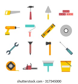 tools icon flat set for building and construction works vector collection