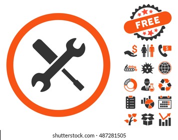 Tools icon with free bonus clip art. Vector illustration style is flat iconic bicolor symbols, orange and gray colors, white background.
