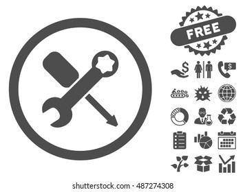 Tools icon with free bonus elements. Vector illustration style is flat iconic symbols, gray color, white background.