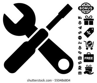 Tools icon with free bonus graphic icons. Vector illustration style is flat iconic symbols, black color, white background.