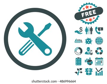 Tools icon with free bonus icon set. Vector illustration style is flat iconic bicolor symbols, soft blue colors, white background.