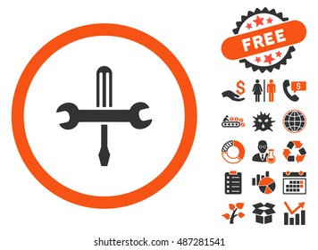 Tools icon with free bonus icon set. Vector illustration style is flat iconic bicolor symbols, orange and gray colors, white background.