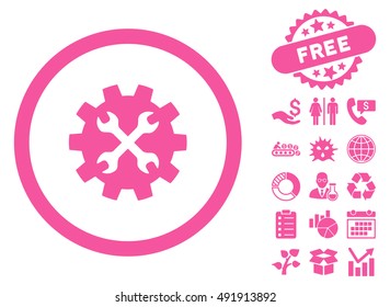 Tools icon with free bonus icon set. Vector illustration style is flat iconic symbols, pink color, white background.
