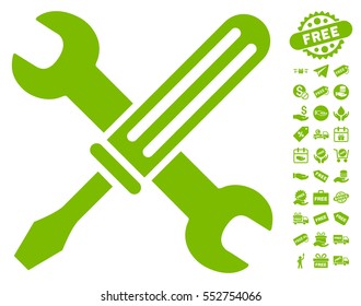 Tools icon with free bonus icon set. Vector illustration style is flat iconic symbols, eco green color, white background.