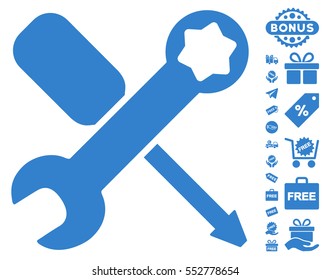 Tools icon with free bonus icon set. Vector illustration style is flat iconic symbols, cobalt color, white background.