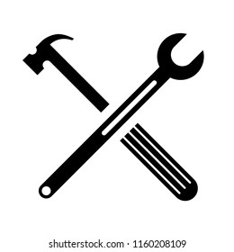 Tools icon isolated on white background. Wrench and hammer icon.