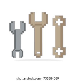 Tools icon isolated on white background. Simple tools. Pixel art style. 8 bit