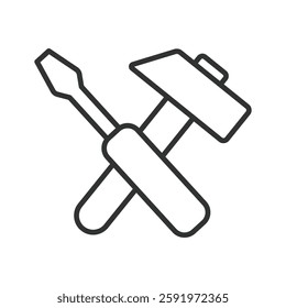 Tools, icon in line design. Tools, wrench, hammer, screwdriver, pliers, saw, drill on white background vector. Tools editable stroke icon