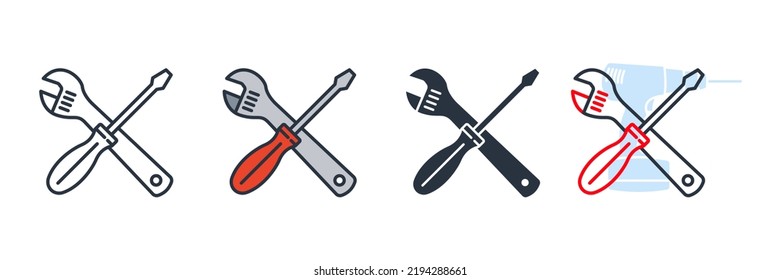 ilustración vectorial del logotipo del icono de herramientas. Establecer la plantilla de símbolos para la colección de diseño gráfico y web