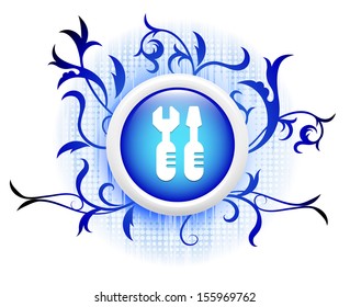 tools icon on blue decorative button