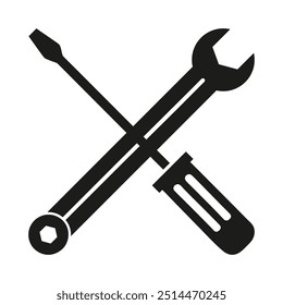 Tools icon on white background. Screwdriver sign vector. Wrench symbol. Tools and equipment icons in flat design.