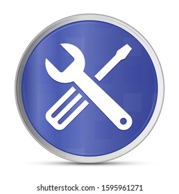 Tools icon prime blue round button illustration design silver vector border metal frame push button isolated on white background