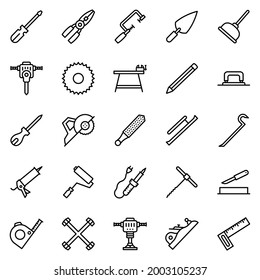 Tools icon set (2) - vector illustration . repair, settings, screwdriver, tool, equipment, saw, carpenter, thin line icons .