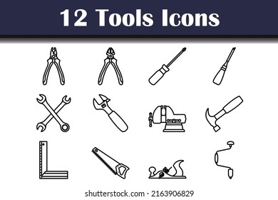 Tools Icon Set. Bold outline design with editable stroke width. Vector Illustration.