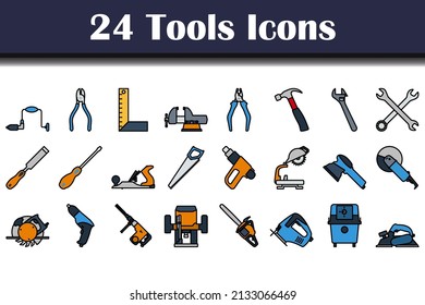 Tools Icon Set. Editable Bold Outline With Color Fill Design. Vector Illustration.