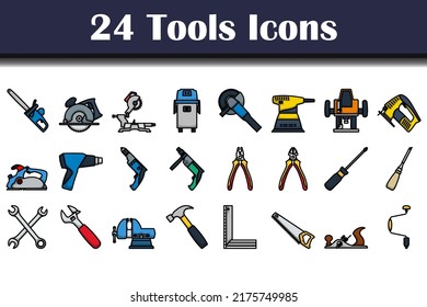 Tools Icon Set. Editable Bold Outline With Color Fill Design. Vector Illustration.