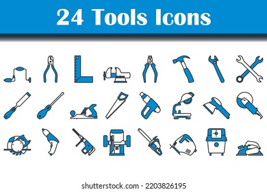 Tools Icon Set. Editable Bold Outline With Color Fill Design. Vector Illustration.