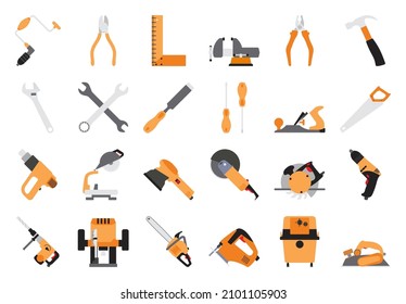 Tools Icon Set. Flat Design. Fully editable vector illustration. Text expanded.