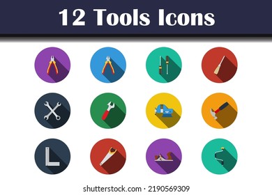 Tools Icon Set. Flat Design With Long Shadow. Vector illustration.