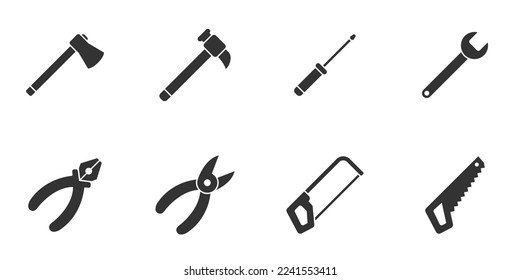 Tools icon set. Flat vector illustration.