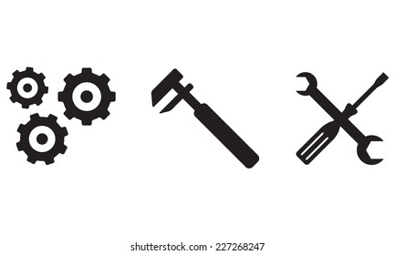 Tools icon set isolated on white background. Wrench, screwdriver and gear icon. Vector illustration.