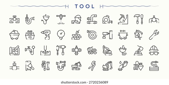 Tools icon set. Minimalist icons collection. Contain linear symbols repair, craft, carpenter tool. Editable stroke. Vector collection. Carpenter Tools modern icon set.