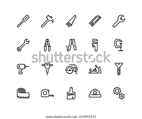 Tools Icon Set Outline Style Stock Vector (Royalty Free) 610892411