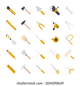 Tools icon set. Repair, building and work instruments big collection. Flat style. Vector isolated on white