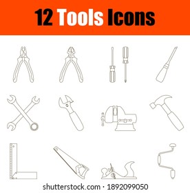 Tools Icon Set. Thin Editable Stroke Line Without Filling Design. Vector Illustration.