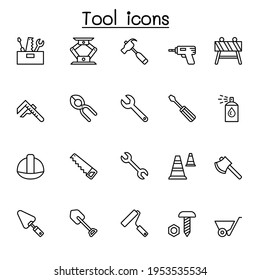 Tools icon set in thin line style