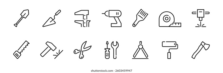 Tools icon set. Tool line icon. Vector illustration.