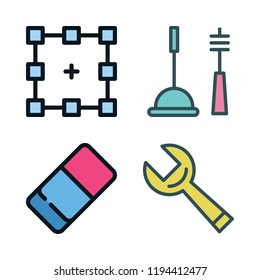 tools icon set. vector set about office material, cleaning tools, wrench and graphic tool icons set.