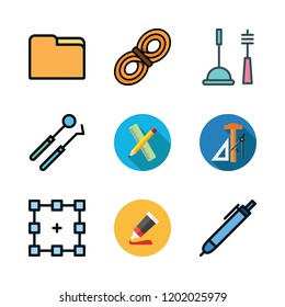 tools icon set. vector set about graphic tool, cleaning tools, dentist tools and paint tube icons set.