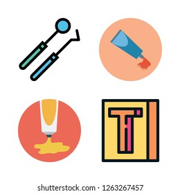 tools icon set. vector set about paint tube, school material and dentist tools icons set.