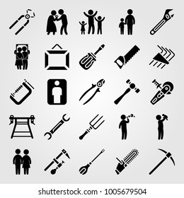 Tools icon set vector. allen keys, children, portrait and baby